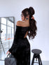 Velvet set top + pants "PINECONE" - BLACK